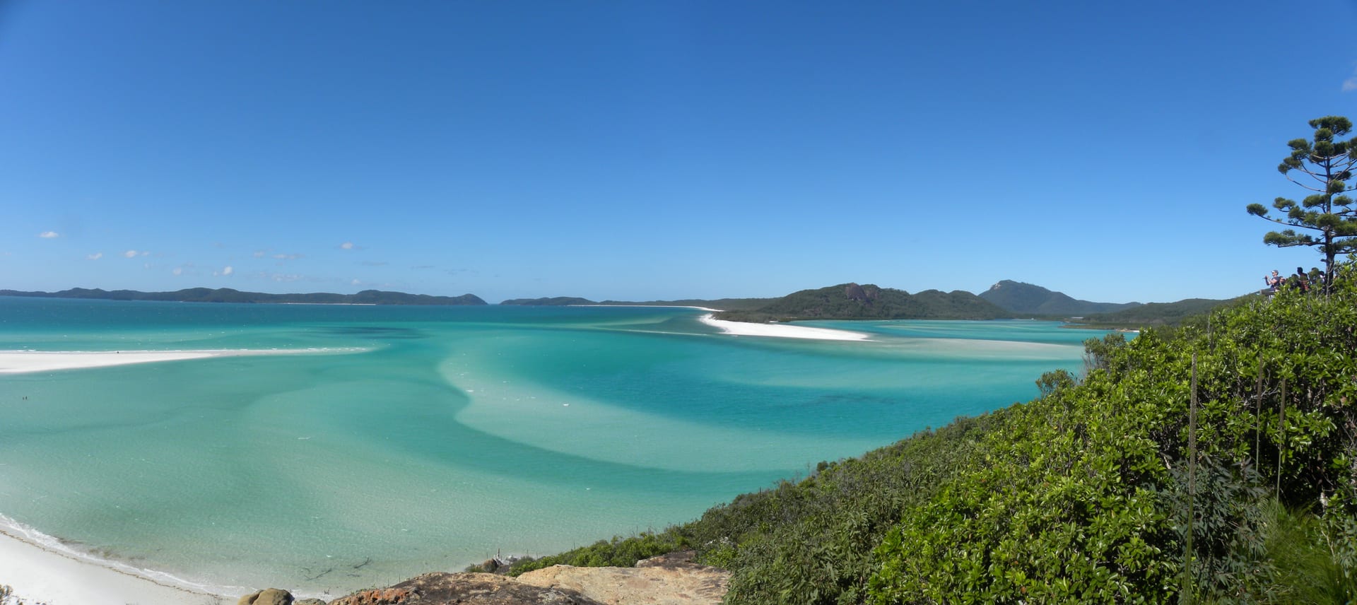 Turquoise water and white sand swirls at Whitehaven Beach in Queensland